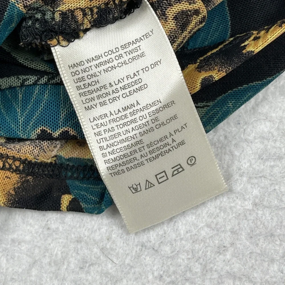 Free People Mesh Top Womens‎ Large Teal Gold Floral Ruched Front Whimsigoth Boho